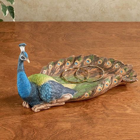 Amazon.com: Touch of Class Janett Peacock Vanity Tray - Resin - Blue, Green, Brown - Decorative Tabletop Piece for Bedroom, Dresser, Living Room, Kitchen, Countertop, Bookshelf, Entryway, Foyer : Home & Kitchen Small Tray Decor Ideas, Small Tray Decor, Peacock Room Decor, Peacock Room, Mosaic Tray, Peacock Pictures, Peacock Wall Art, Peacock Theme, Peacock Decor