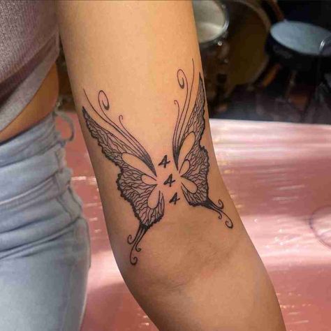 Small Angle Number Tattoo, 444 Angel Tattoo Ideas, 444 Angel Number Tattoo Ideas, Angel Numbers Tattoos, Angel 444 Tattoo, Angel Number Sleeve Tattoo, Angel Numbers 333 Tattoo, 444 Angel Tattoo, 333 Butterfly Tattoo