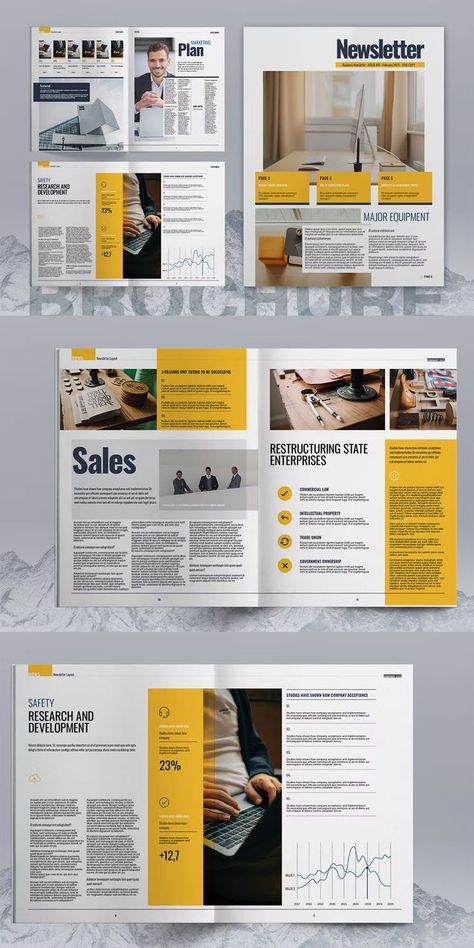 Business Newsletter Layout Template InDesign INDD & IDML. 12 unique pages. Newsletter Design Layout, Newsletter Design Templates, Newsletter Layout, Newsletter Inspiration, News Letter, Business Newsletter, Canvas Learning, Newsletter Design, Book Design Layout