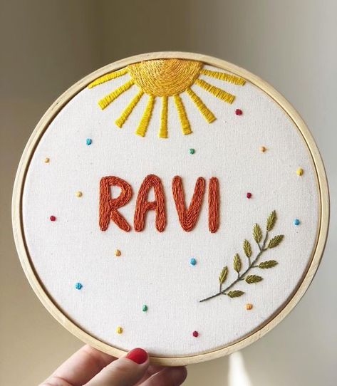 Embroidery Hoop Crafts, Name Embroidery, Diy Embroidery Patterns, Craft Room Decor, Baby Embroidery, Hand Embroidery Art, July 25, Embroidery Inspiration, Hand Embroidery Designs