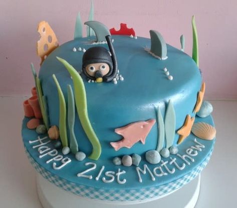 Five Birthday Cake, Scuba Cake, Fifth Birthday Cake, Diving Cake, Shark Cakes, 65th Birthday Party, Tropical Cake, Friends Birthday Cake, Island Cake