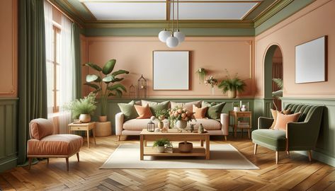 11 Ideal Shades Perfectly Complementing a Peach Color Scheme Light Peach Living Room Walls, Peach Wall Living Room Ideas, Peach Wall Paint Living Room, Peach Wall Living Room, Peach Living Room Ideas, Peach Living Room Walls, Peach Living Room Decor, Peach Colored Rooms, Peach Living Room