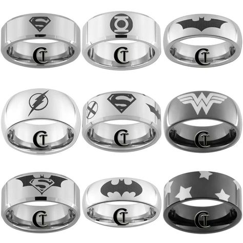 Superhero rings Ghost Longboards, Dc Clothes, Batman Wedding Rings, Dc Jewelry, Superhero Rings, Batman Ring, Marvel Jewelry, Superhero Wedding, 14k White Gold Diamond Ring