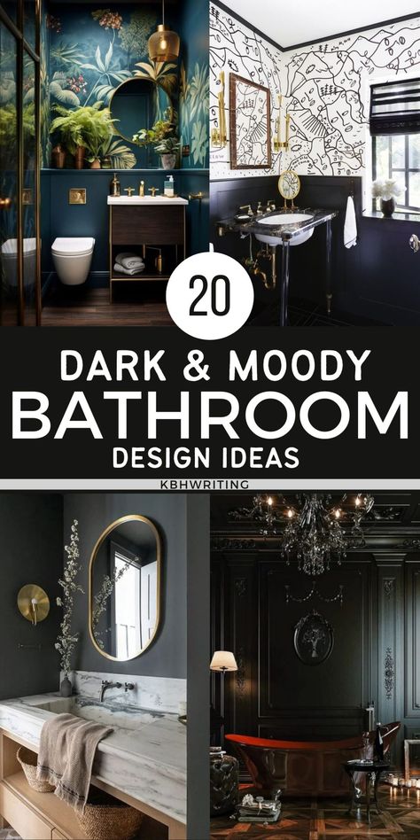 20 Vintage Dark & Moody Bathroom Inspirations Black Half Bathroom, Dark Moody Bathroom, Small Dark Bathroom, Bathroom Vibes, Small Bathroom Decor Ideas, Moody Bathroom, Dark Bathroom Ideas, Small Bathroom Inspiration, Neutral Bathroom Decor