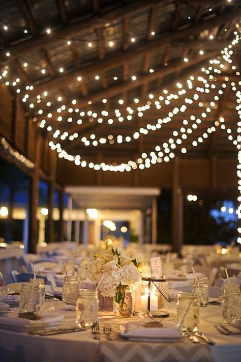 Christmas Lights Wedding, Diy Wedding Lighting, Rustic Barn Wedding Reception, Rustic Barn Wedding Decorations, Outdoor Wedding Lighting, Country Wedding Reception, Hanging Wedding Decorations, Edgy Wedding, Barn Wedding Reception