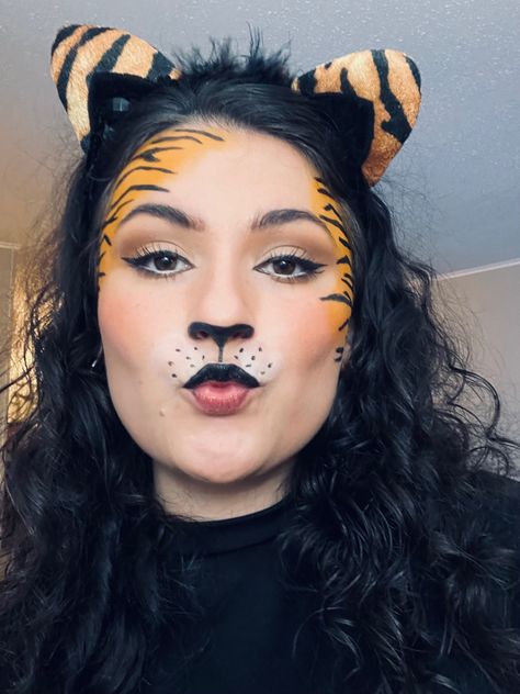 Easy Tiger makeup Easy Tiger Costume, Tiger Face Painting Easy, Animal Makeup Looks Easy, Tiger Makeup Tutorial, Tigger Makeup Halloween, Pink Panther Face Paint, Tigger Make Up Halloween, Face Painting Tiger Easy, Tiger Face Paint Easy Step By Step