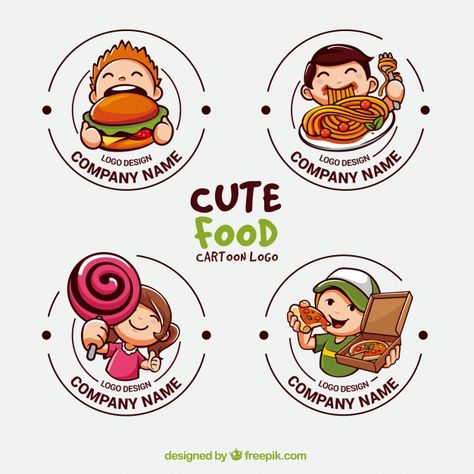 Koleksi logo lucu untuk industri makanan... | Free Vector #Freepik #freevector #logo #food #business #hand Food Logo Design Inspiration Creative, Snack Logo Design Ideas, Foodies Logo, Logo For Food, Logo Snack, Snack Logo, Chef Girl, Cute Logos, Organic Food Logo