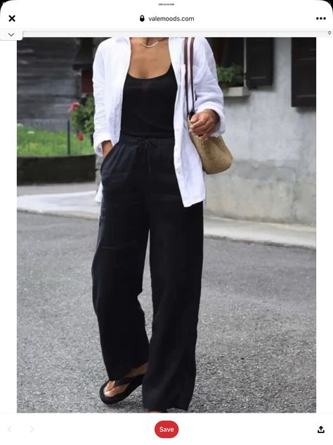 Wide Leg Linen Pants Outfit, Wide Leg Pants Outfit Ideas, Black Wide Leg Pants Outfit, Linen Trousers Outfit, Linen Pants Outfit Summer, Wide Pants Outfit, Wide Leg Trousers Outfit, Pants Outfit Ideas, Black Linen Trousers