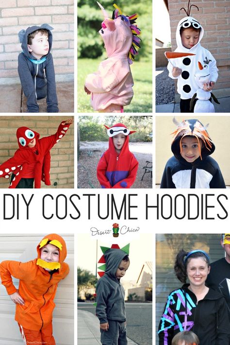 DIY Costume Hoodies are an awesome option for Halloween. There are lots of fun animal and geek options perfect as cosplay sweatshirt jackets too. #Halloween #Costumes #DIY Sweatshirt Hacks, Animal Costumes Diy, Hoodie Halloween Costumes, Animal Costumes For Kids, Diy Costumes Kids Boys, Disney Costumes Diy, Halloween Costumes To Make, Sewing Tricks, Hoodie Costume