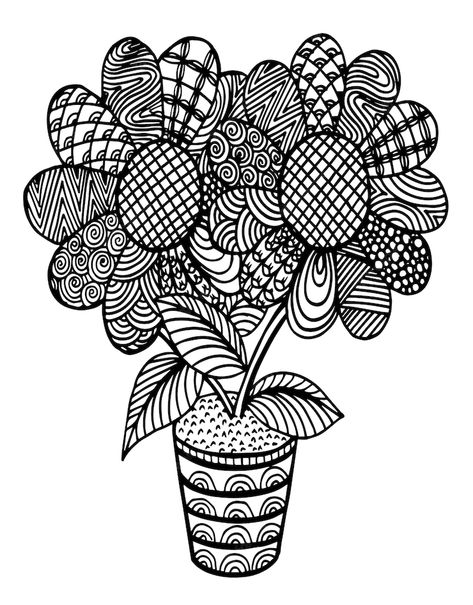 Premium Vector | Hand drawn decorative sunflower on vase Book Vector Illustration, Doodling Tutorial, Zentangle Flowers, Book Vector, Sunflower Vase, Zen Doodle Patterns, Doodles Zentangles, Flower Doodles, Vector Hand