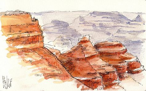 Canyon Watercolor, Natural Wonders Of The World, Simple Line Drawing, Watercolor Tips, Watercolor Palette, Red Rocks, Watercolor Landscape Paintings, Urban Sketchers, Ap Art