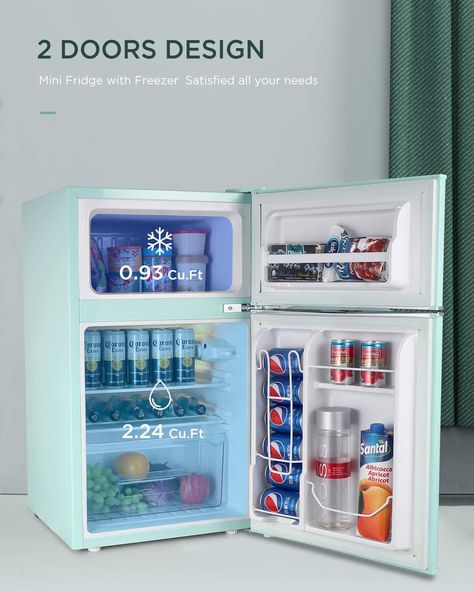 Introducing the WATOOR 3.2 CU. FT. Mini Refrigerator With Freezer, the ultimate solution for all your food and beverage storage needs. Whether you're in the office, dorm, apartment, or bedroom, this compact and versatile fridge is designed to keep your items cool and fresh, providing convenience and peace of mind. With a spacious 3.2 cubic feet capacity, this mini refrigerator offers ample storage space for your favorite drinks, snacks, fruits, and more. Bedroom Mint Green, Bedroom Mint, Mini Fridge In Bedroom, Black And Purple Wallpaper, Mini Fridge With Freezer, Compact Fridge, Dorm Apartment, Mini Refrigerator, Small Refrigerator