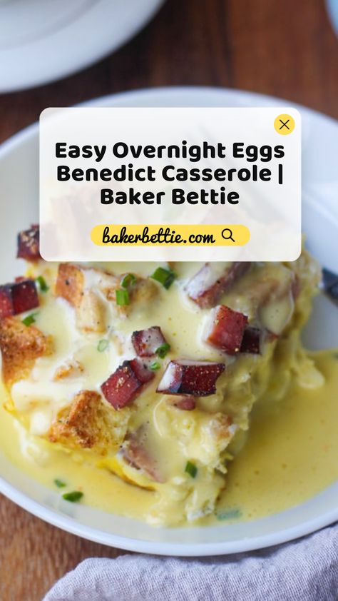 Overnight eggs benedict casserole is the easiest way to serve eggs benedict for your holiday breakfast! Prep ahead and bake the next morning! Overnight Eggs Benedict Casserole, Overnight Eggs Benedict, Eggs Benny Casserole, Eggs Benedict Casserole, Holiday Breakfast, Family Friendly Meals, Eggs Benedict, Brunch Recipes, Food To Make