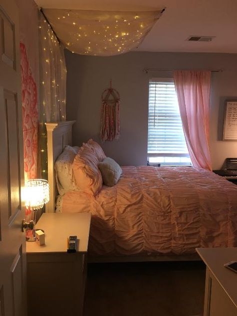 My #teengirl's #roommakeover. #Blushpink girl room ideas #twinkle lights bedroom ideas Girls Bedroom With Lights, Room Ideas Teengirl, Twinkle Lights Bedroom Ideas, Twinkle Lights Girls Bedroom, Bedroom Twinkle Light Ideas, Waterfall Lights Bedroom, Fair Lights Bedroom, Twinkle Lights In Bedroom, Lights In Girls Bedroom