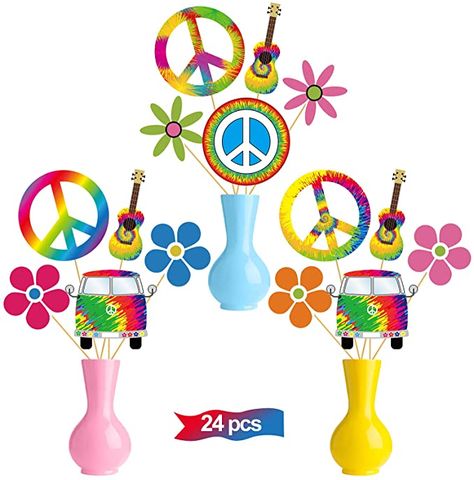 Amazon.com: 24pcs 60s Party Decorations 60s Themed Centerpiece Sticks, 1960s Retro Birthday Table Centerpiece Party Supplies, Colorful 60's Theme Table Toppers Decor : Toys & Games 70s Party Decorations, Mundo Hippie, 70s Party Theme, 60s Theme, 70s Theme Party, Decade Party, 1960s Party, 60s Party, 60s Hippie