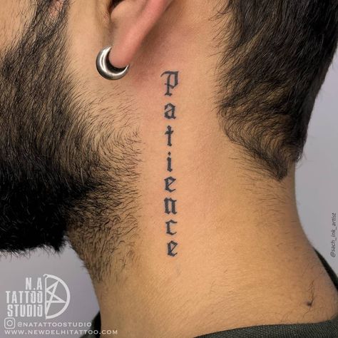 Letter Neck Tattoo Men, Neck Words Tattoo, Neck Tattoo Lettering, Name Tattoos On Neck, Word Neck Tattoos, Tattoo Ideas Males, Best Neck Tattoos, Side Neck Tattoo, Tiny Wrist Tattoos