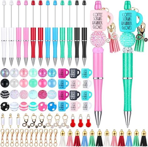 Amazon.com : 12 Pcs Plastic Beadable Pens with 50 Pcs Colorful Beads 12 Tassels 12 Pendants Assorted Colors Bead Pens for DIY Making Kit for Pens Beaded Pens for Office School Kids Students Nurse (Stylish Nurse) : Office Products Beadable Pen Ideas, Beaded Pens Diy, School Christmas Gifts, Bead Pens, Mosaic Tables, Pen Ideas, Beadable Pens, Fancy Pens, Bead Creations