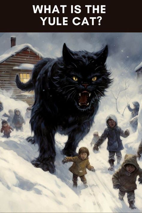 The Yule Cat, known as Jólakötturinn (YOH-la-ko-tuhrin) in Icelandic, is a massive creature from Icelandic folklore that prowls the country on Christmas Eve. Yule Cat Iceland, Yule Aesthetic Pagan Wallpaper, Yule Tattoo Ideas, Yule For Kids, Traditional Yule Recipes, Christmas Cryptids, Yule Folklore, Yule Colors, Yule Aesthetic Pagan