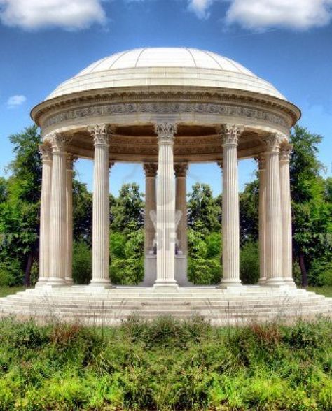 Classical-style gazebo inspired by this Greek or Roman temple. Grecian Garden, Grecian Architecture, Roman Temple, Covered Terrace, Architectural Orders, Gazebo Ideas, Greek Temple, Greek House, Ancient Greek Architecture