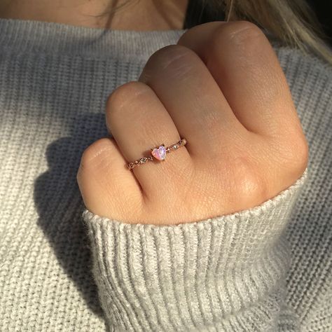 Pink Promise Rings, Promise Rings Pink, Aesthetic Promise Rings, Cute Wedding Rings, Pink Promise Ring, Dainty Promise Rings, Pink Heart Ring, Dainty Opal Ring, Gold Dainty Ring