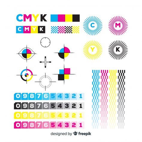 Cmyk calibration element collection Free Vector Cmyk Aesthetic, Cmyk Art, Cmyk Logo, Cmyk Design, Indesign Layout, Study Desk Decor, Publication Design, Color Palette Design, Graphic Editing