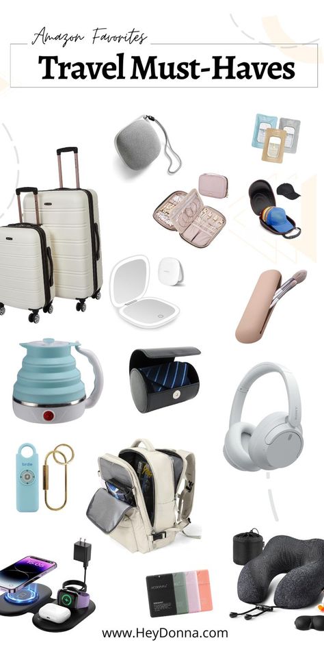 Get ready for summer travel with these travel accessories that will make your trip easier! These are great gifts for travel lovers too! Travel organizers, luggage and more! Travel Gadgets For Women, Essential Aesthetic, Must Have Travel Accessories, Safe Trip, Unique Travel Gifts, Gift Ideas For Everyone, Packing Luggage, Personalized Makeup Bags, Amazon Travel