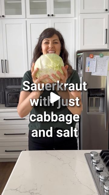 Aimee Guess on Instagram: "Making fermented sauerkraut is cheap, easy, and so good for you! 
.
Simply chop up a cabbage, and 1 Tb salt, massage to release its own juices (10 minutes) and pack into a GLASS (yes glass is best) jar. Top with cabbage leaves to hold the cabbage under the liquid (this prevents bad bacteria from growing, along with fermenting weights and seal with a fermenting lid. Let this ferment for a few days (up to 7 days depending on how hot it is). Foods ferment faster in the summer. When the sauerkraut tastes like a pickle, store the jar in the fridge. The sauerkraut will last for months!
.
Comment AMAZON for a link to the supplies I use.
.
Enjoy all the health benefits of homemade fermented sauerkraut! #homemadeisbest #ferment #probiotics #homemaker #foodfromscratch #diy How To Ferment Cabbage, Fermented Cabbage Recipe, Fermented Sauerkraut, Fermenting Weights, Fermented Cabbage, Food F, Cabbage Leaves, The Jar, Fermenting