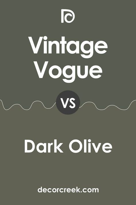 Vintage Vogue vs Dark Olive by Benjamin Moore Dark Olive Vs Vintage Vogue Benjamin Moore, Lodge Paint Colors Interiors, Lodge Paint Colors, Bm Dark Olive, Bm Green Paint Colors, Bm Vintage Vogue, Vogue Bathroom, Hallway Refresh, Bedroom Inspirations Dark