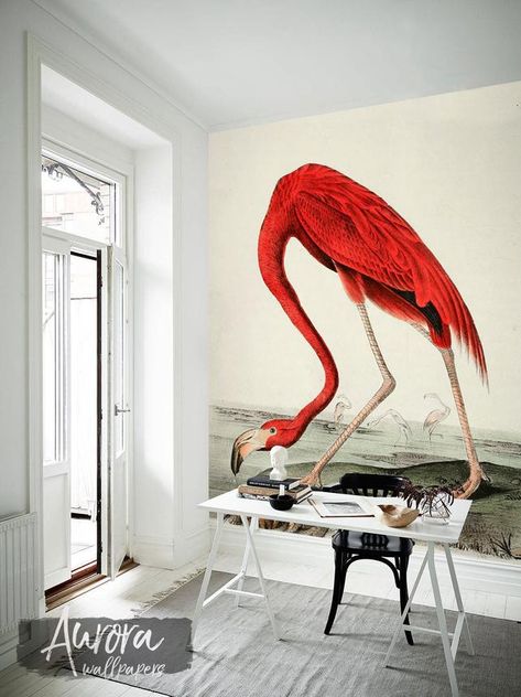 Flamingo Wallpaper In Bathroom, Navy Flamingo Wallpaper, Flamingo Mural Wallpaper, Flamingo Bedroom Wallpaper, Fancy Flamingo Wallpaper, Art Murals Wall, Tropical Wall Decor, Flamingo Wallpaper, Temporary Wallpaper