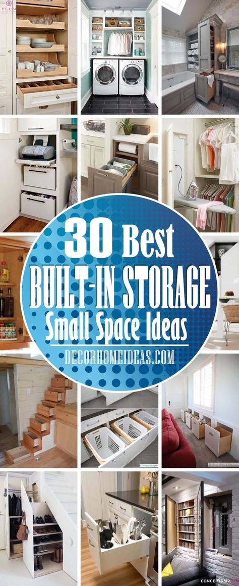 28 Fabulous Built-in Storage Ideas To Free Up More Living Space | Decor Home Ideas Built In Storage Ideas, Easy Storage Hacks, Small Space Ideas, Hide Clutter, Custom Cabinet Doors, Living Space Decor, Ceiling Storage, Storage House, Inspire Me Home Decor