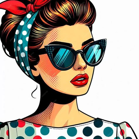 Premium Photo | Retro Chic Woman in Polka Dot Dress Art Deco Woman Illustration, Paint On Bag, Podcast Cover Ideas, Indian Pop Art, Pop Art Clothing, Pop Art Face, Retro Comic Art, 1950 Women, Painting Journal