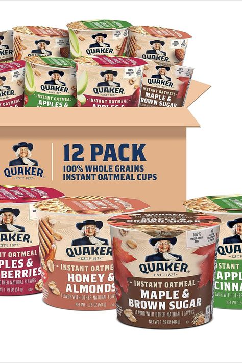 Start your day off right with Quaker Instant Oatmeal Express Cups. This 4 Flavor Variety Pack includes 12 convenient cups of delicious oatmeal. Each cup contains a hearty 1.76 ounces of oats, perfect for a quick and satisfying breakfast on the go. With four mouthwatering flavors to choose from, including Maple Brown Sugar, Apples & Cinnamon, Cinnamon & Spice, and Original, there's something to satisfy every palate. Quaker Instant Oatmeal, Best Freeze Dried Food, Delicious Oatmeal, Glass Shelves Decor, Shelves Decor, Apples Cinnamon, Maple Brown, African Cooking, Dried Food