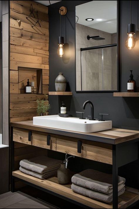 ￼ Design For Small Spaces, Finish Bathroom, Luxe Bathroom, Cabin Bathrooms, Finished Bathrooms, Luxury Bathrooms, Gorgeous Bathroom, Rustic Bathrooms, Bathroom Inspiration Decor