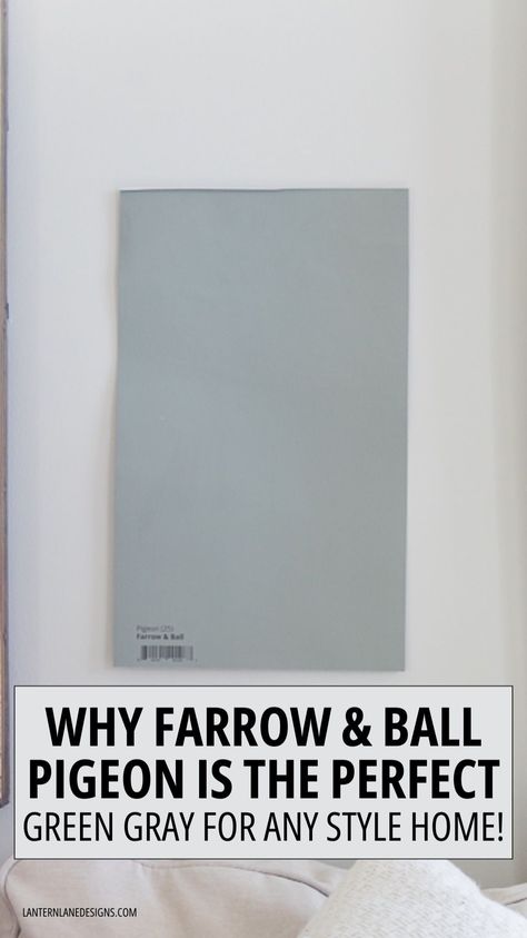 Elevate your home decor with the timeless elegance of Pigeon by Farrow & Ball! This green gray paint color effortlessly complements a variety of design styles, from traditional to modern, creating a serene and inviting atmosphere. Pigeon Hallway Farrow Ball, F&b Pigeon Farrow Ball, Pigeon By Farrow And Ball Cabinets, Pigeon Paint Color Farrow Ball, Farrow And Ball Pigeon Colour Schemes, Painted Woodwork Trim, Pigeon Farrow And Ball Kitchen, Pigeon Farrow Ball, Farrow And Ball Paint Colour Palettes