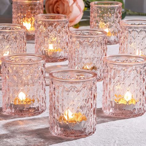 PRICES MAY VARY. 🎁Wedding decorations: NITIME pink votive candle holder is the exquisite table centerpiece for weddings. Nitime Candle holder classic diamond -grained design, The light of the candle is slowly refracted by pink candle holder, and it looks more warm and romantic at the wedding.At the same time, it can also be used as a gift at your wedding. 🎁Size and Packaging: Each glass candle holder is about 2.1"D * 2.6"H. Suitable for regular votive candles, flameless LED light or tealight c Pink Candle Holders, Pink Centerpieces, Pink Wedding Decorations, Light Pink Wedding, Glass Votive Holders, Girl Baby Shower Decorations, Pink Bridal Shower, Tealight Candle Holder, Glass Candle Holder