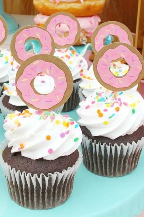 Diy Donut Themed Birthday Party, Donut Theme Cupcakes Ideas, Donut Party Cupcakes, Donut Themed Party Food, Donut Cupcakes Birthday, Donut Theme Cupcakes, Girls Donut Birthday Party Ideas, Donut Themed Cupcakes, Two Sweet Cupcake Birthday Party