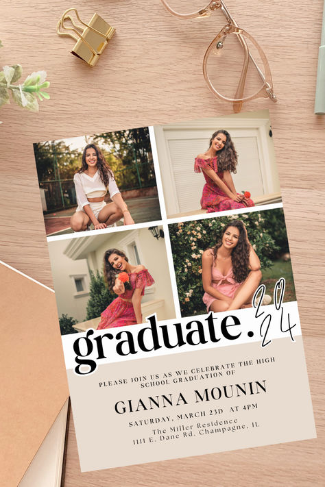 collage graduation announcement / grad announcement card / class of 2024 grad party / grad party ideas / high school grad ideas / 2024 graduate / graduation invite template / graduation party invitation College Grad Invitations Ideas, Graduation Save The Date High School, Graduation Save The Date Ideas, Graduation Invitation Ideas Templates, Senior Announcement Ideas, Grad Invite Ideas, Graduation Announcement Ideas, College Grad Invitations, Graduation Invitation Ideas