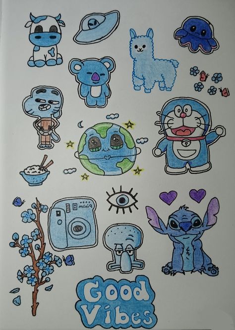 Blue Drawings Aesthetic Easy, Blue Sketch Aesthetic, Blue Doodles Aesthetic, Blue Drawings Easy, Blue Drawings Aesthetic, Miniature Doodles, Doddleoddle Art, Blue Things To Draw, Blue Doodles