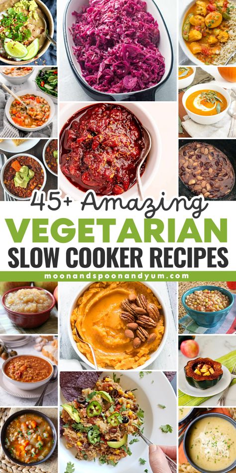 Explore over 45 incredible vegetarian slow cooker recipes perfect for busy home cooks seeking delicious, hassle-free meals. From hearty stews to fresh, vibrant dishes, find your next favorite meal that’s both healthy and satisfying! Slow Cooker Meal Recipes, Crockpot Vegetarian Recipes, Crockpot Vegetarian, Vegetarian Slow Cooker, Green Tahini, Vegetable Bowls, Slow Cooker Meal, Vegetarian Slow Cooker Recipes, Jackfruit Recipes