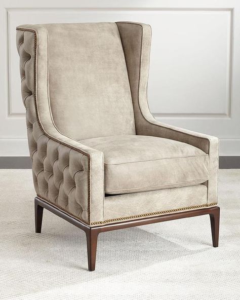 Idris Tufted Back Leather Wing Chair Sofa Santai, Leather Wing Chair, Living Room Sofa Design, Sofa Set Designs, Upholstered Chair, High Back Chairs, घर की सजावट, Wing Chair, Bedroom Chair