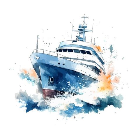 Watercolor giant yacht swimming on water... | Premium Vector #Freepik #vector #blue #transportation #trip #vacation Yacht Watercolor, Watercolor Boat, Paintings Tutorials, African Sunset, Watercolor Paintings Tutorials, Watercolor Drawing, Water Painting, Coastal Art, Water Colour