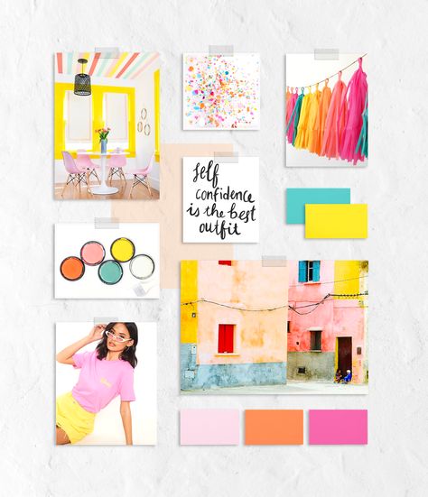 Bright, fun, feminine, confident, mood board for a lifestyle coach Confidence Mood Board, Bright Mood Board, Branding Examples, Website Colors, Branding Mood Board Inspiration, Fun Branding, Lifestyle Coach, Branding Website, Wedding Marketing