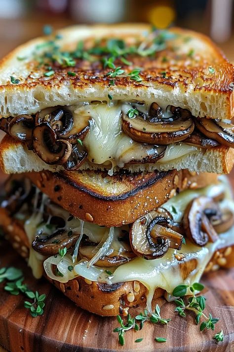 Explore our Grilled Cheese with Gouda, Roasted Mushrooms, and Onions recipe to create a perfect blend of gooey cheese and savory vegetables. Roasted Mushrooms And Onions, Mushroom Grilled Cheese, Mushroom Grilled, Onion Grilled Cheese, Mushroom Sandwich, Mushrooms And Onions, Gourmet Grilled Cheese, Grilled Cheese Sandwiches, Grilled Cheese Recipes