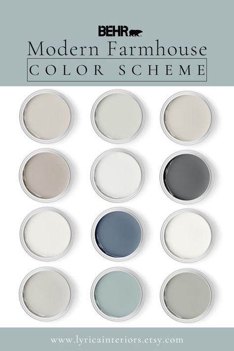 Trending Modern Farmhouse color palette from Behr Paints. Instant downloadable PDF that contains 50 pages total of information to assist you with quick and easy color selections in your home. Color Palette Behr Paint, Color Palette Behr, Behr Dove, Behr Perfect Taupe, Modern Farmhouse Color Scheme, Perfect Taupe Behr, Behr Color Palettes, Modern Farmhouse Color Palette, Taupe Color Schemes