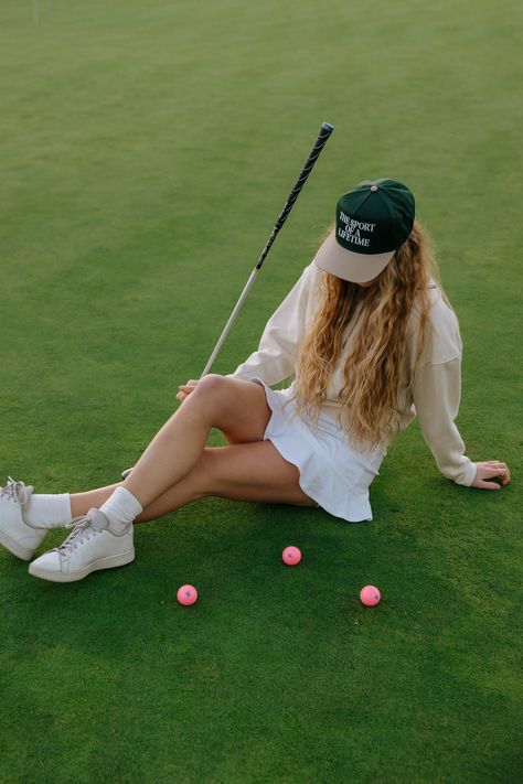 The Sport Of A Lifetime  Embroidered on a dark green/khaki 5 panel hat in white thread 65% Polyester 35% Cotton The Professional Look  Structured  Firm Front Panel 5-panel cap Seamless Front Panel with Full Buckram 4 Sewn Eyelets Matching Visor Color Pro Stitch on Crown 6 Rows Stitching on Visor Matching Fabric Undervisor Matching Color Sweatband Plastic Adjustable Snap Message me for bulk pricing or wholesale Cute Golf Outfit, Golf Collection, Girls Golf, Cocktail Club, 5 Panel Hat, Golf R, Golf Hat, Embroidered Hat, Golf Hats