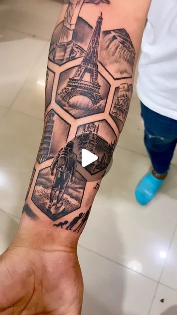 Aakash Chandani on Instagram: "Traveling around the world is something that’s difficult to describe, you have to feel it. You NEED to feel it, and, sometimes, you would like to remember that travel forever. Tattoos are the answer to your desire: the feelings you got will stay with you, on your skin. Well my client wants to explore all 7 wonders along with some places he like to travel, so I have designed his feeling into this sleeve. Was super fun 🤩 . Tattoo by @aakashchandani_ @skinmachinetat Traveling Sleeve Tattoo, Travel Themed Sleeve Tattoos, Me Vs The World Tattoo, 7 Wonders Tattoo, Travel Arm Sleeve Tattoo, 7 Wonders Of The World Tattoo, Wonders Of The World Tattoo, Travel Sleeve Tattoo, World Tattoo Design