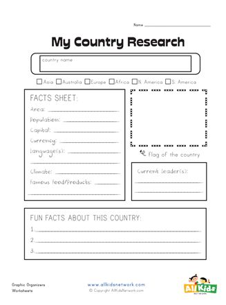 Country Worksheet, Research Graphic Organizer, Research Worksheet, Graphic Organizer Template, Country Report, Geography Activities, Country Studies, Teaching Geography, Homeschool Social Studies