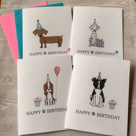 Excited to share this item from my #etsy shop: Dogs Birthday Card Set, Birthday Card Set, Birthday Card Assortment, Dog Cards, Handmade card, DesignsbyAliA Birthday Card For Dog, Dog Cards Handmade Happy Birthday, Dog Cards Ideas, Birthday Cards With Dogs, Drawing Ideas Dog, Dog Birthday Cards, Dog Cards Handmade, Dogs Birthday, Watercolour Cards