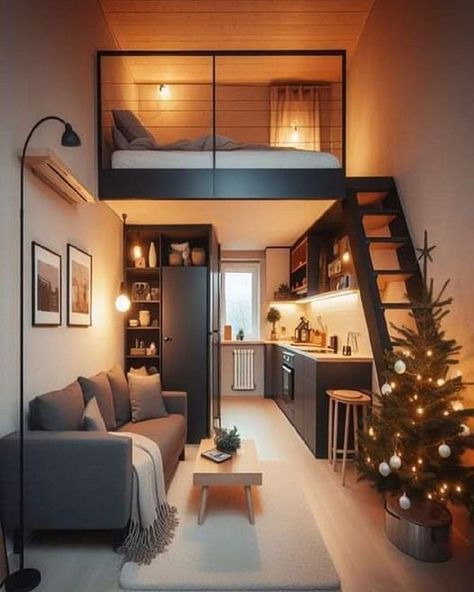 Mezzanine House Design Tiny Homes, 3 Story Tiny House, Double Loft Tiny House Cabin, Double Loft Tiny House Luxe, Double Loft Tiny House Modern, Loft House Design, Loft House, Exterior Decor, Tiny House Living