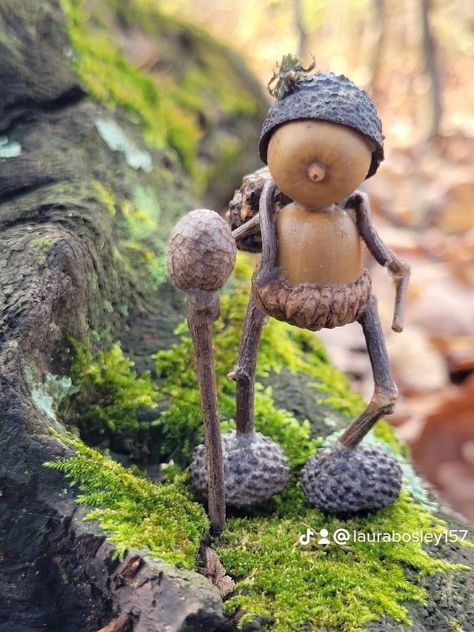 Acorn People How To Make, Acorn Fairies, Acorn People, Twig Crafts, Kids Painting Crafts, Pine Cone Art, Acorn Crafts, Fairy Garden Designs, Fairy Garden Crafts